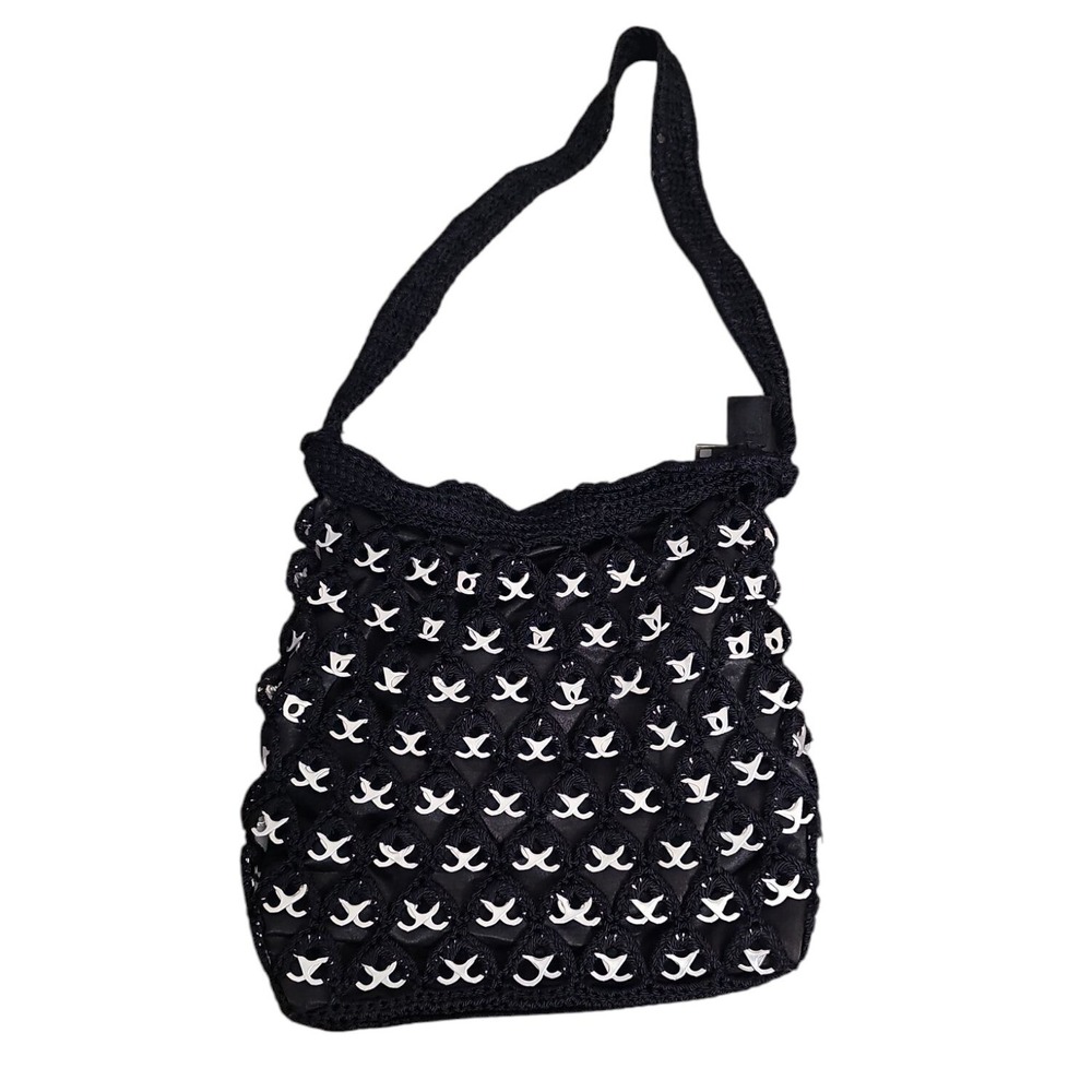 Vtg 90's Black Can Tab Crochet Recycled Pop Tab Unique Handmade Shoulder Bag
